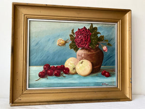 Painting of roses and fruit