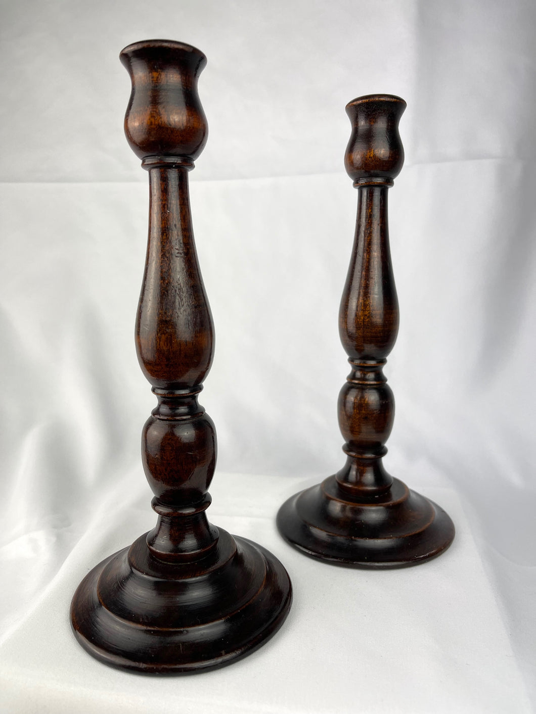 Antique Pair of Turned Oak Candlesticks